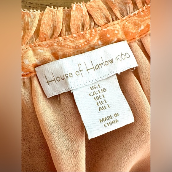 House of Harlow 1960 Peach and White Flutter Sleeve Blouse Tie Neck Size Large - Picture 7 of 8